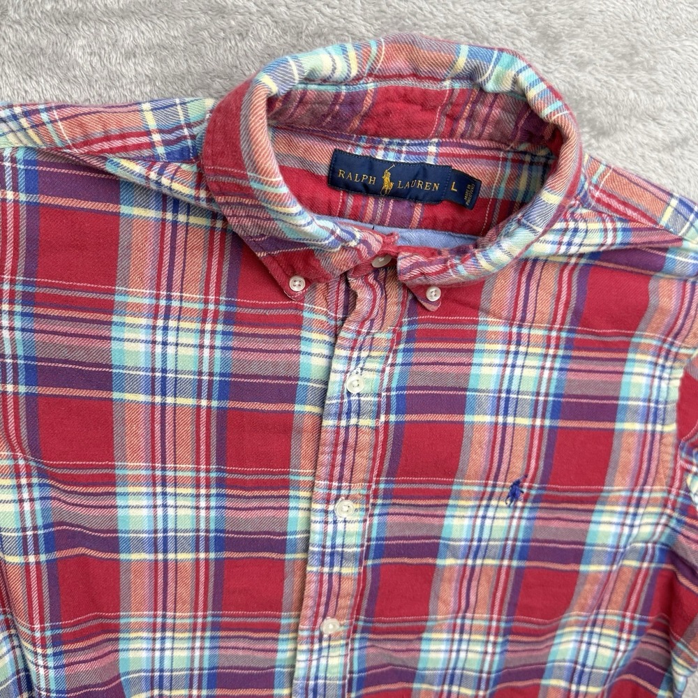 Ralph Lauren Shirt Mens L Plaid Cotton Flannel L/S Lined Embroidered Pony Logo